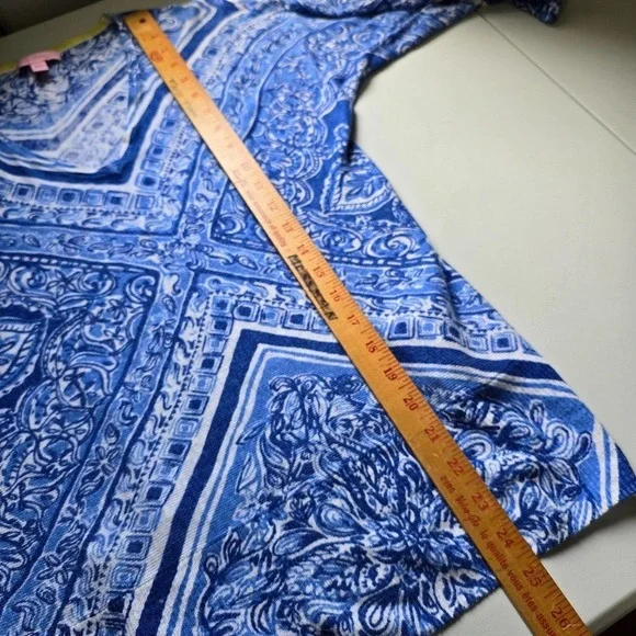 Lilly Pulitzer Linen Shirt Womens XS/S Blue White Paisley V-Neck Coastal - Picture 11 of 13